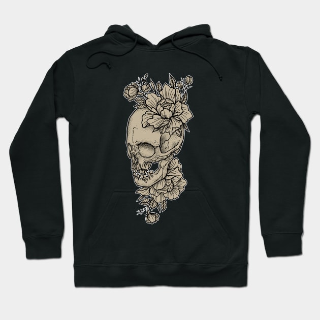 Skull and Peony Flowers Color Variant Hoodie by Seven Relics